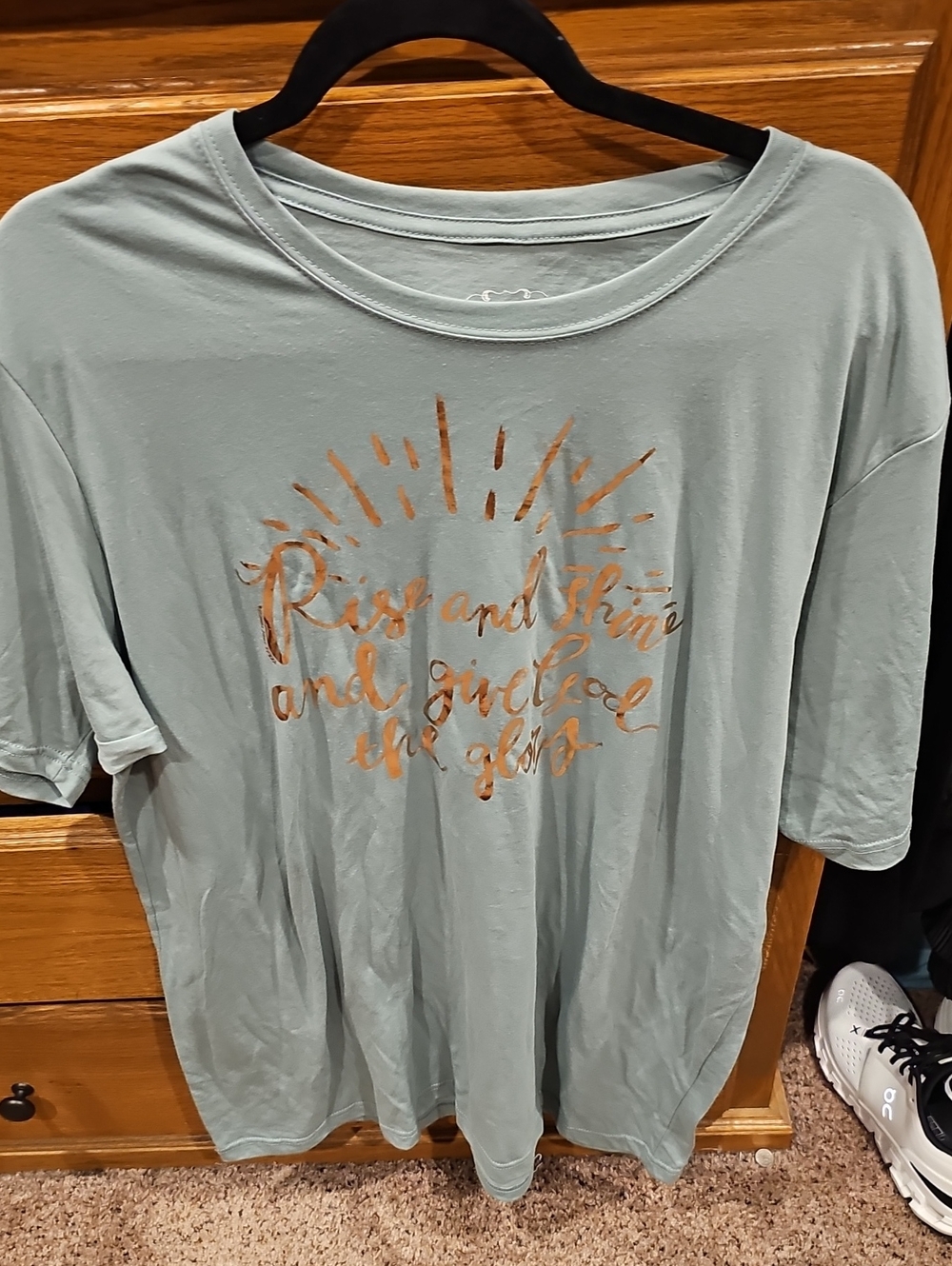 Relaxed Sage Green Short Sleeve Graphic Tee with Metallic Script